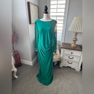 Marina Emerald Beaded Sleeve Gown Size 16 Formal Evening Dress NWT